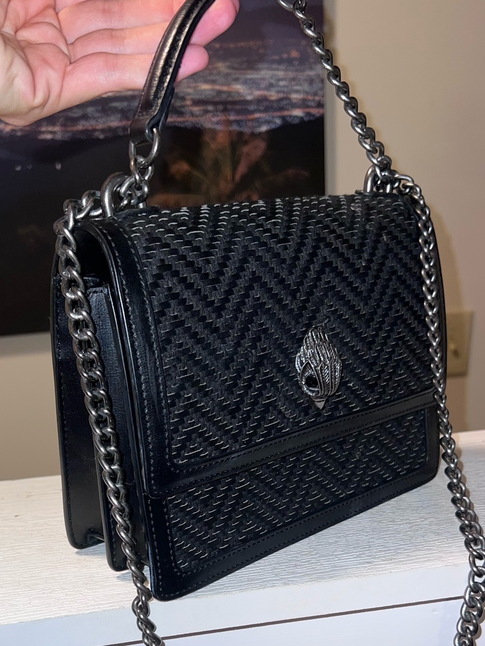 Authentic Kurt Geiger London Black Woven Leather Kensington Shoulder/Crossbody